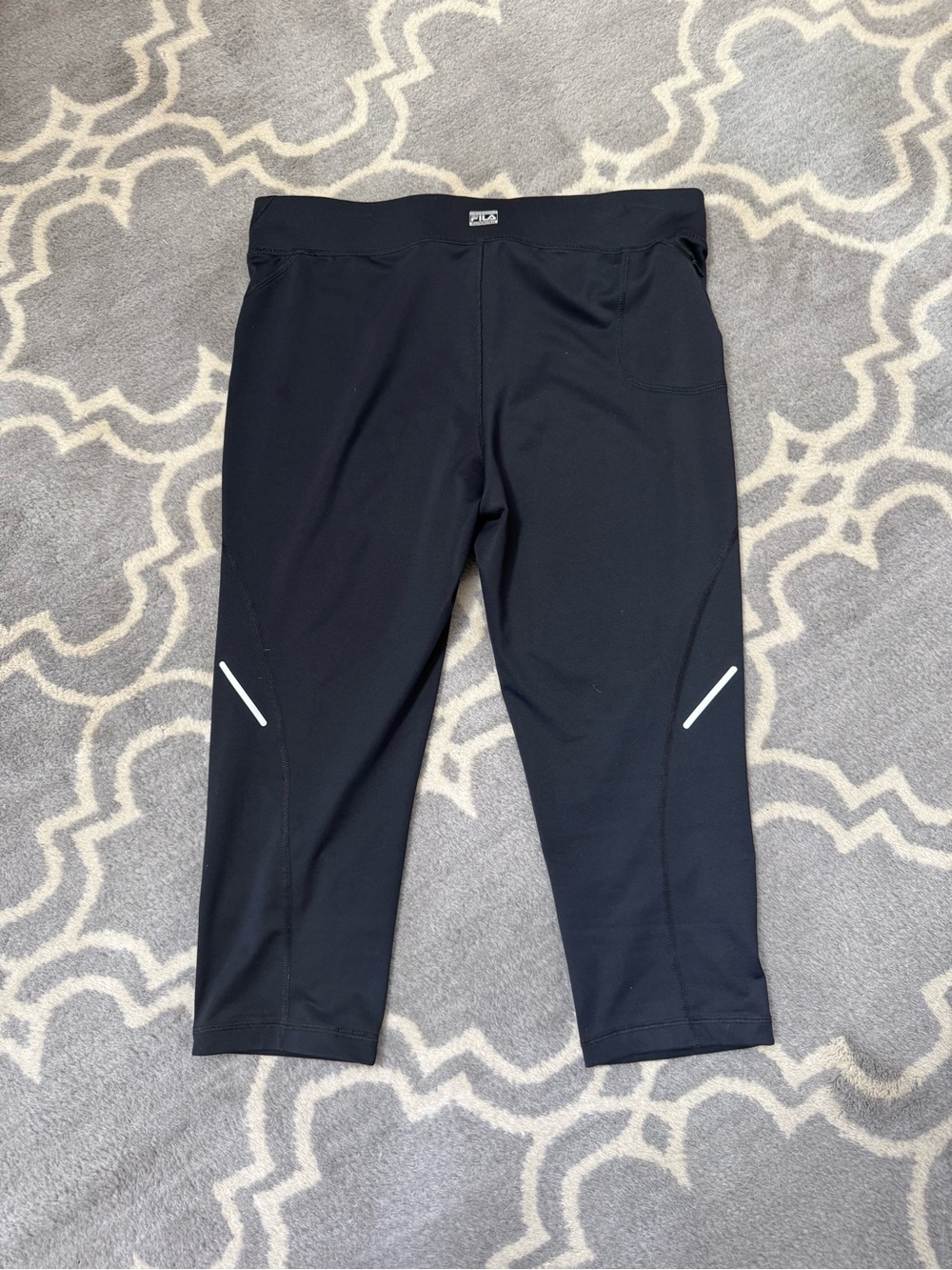 Fila Black Capri Leggings with White Reflective Accents